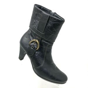 Paul Green Harness Boot Womens 6.5‎ Dark Brown Leather Buckle Strap Cuff Heel